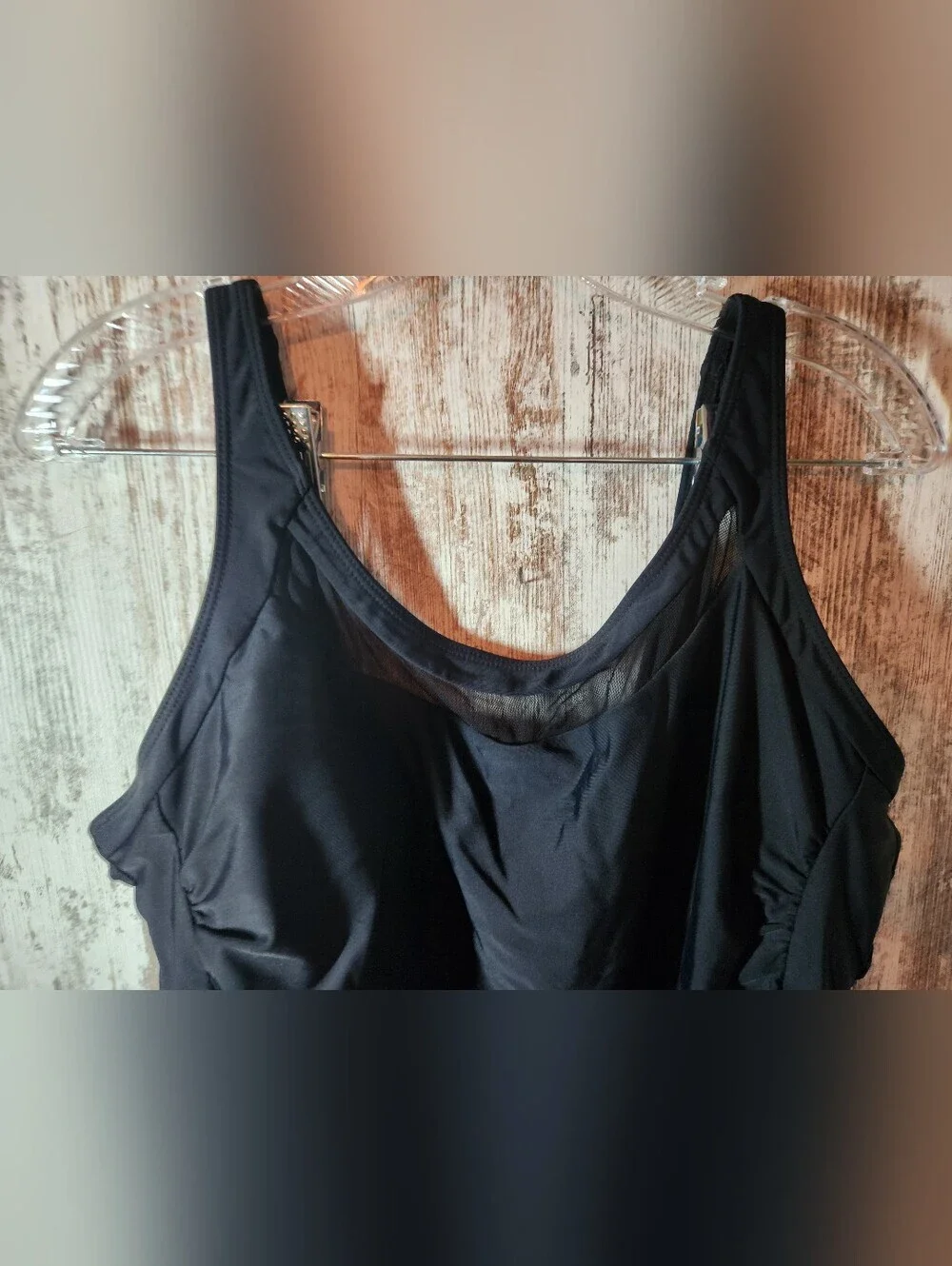 Tempt Me Women Black One Piece Mesh Upper Swimsuit Tummy Control Full Coverage